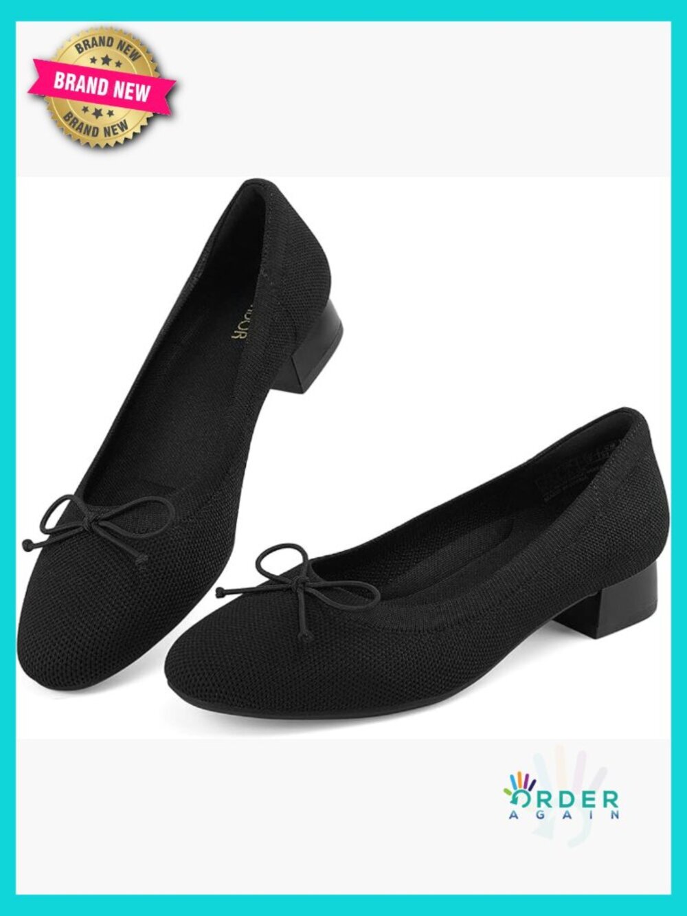 Chunky Block Heel Pumps Classic Ballet Bow Knit Work Shoes Comfortable Cushioned